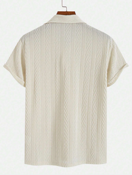 Men's suit (shirt and trousers) with a comfortable fit and simple design, featuring half buttons, suitable for summer.