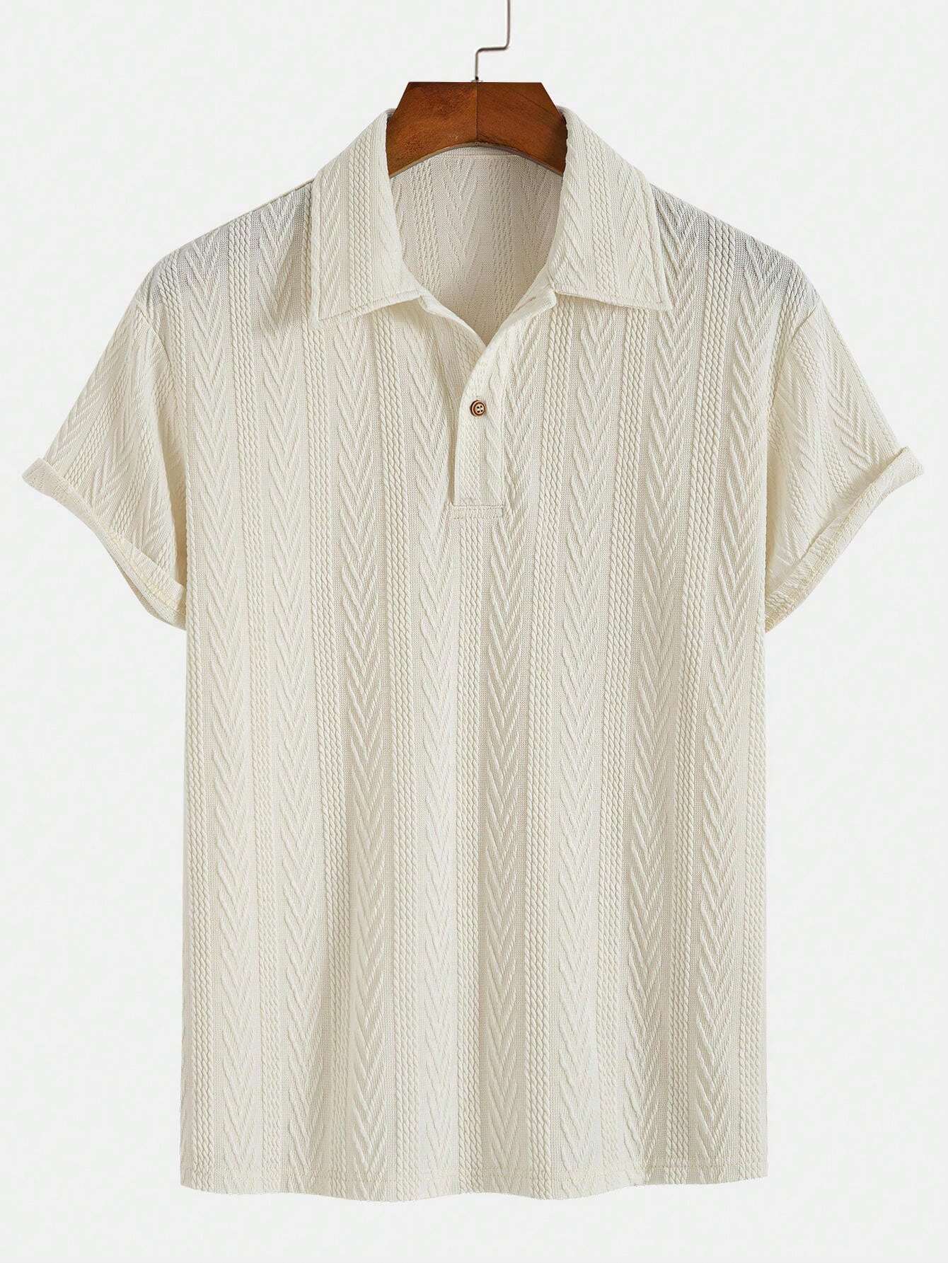 Men's suit (shirt and trousers) with a comfortable fit and simple design, featuring half buttons, suitable for summer.