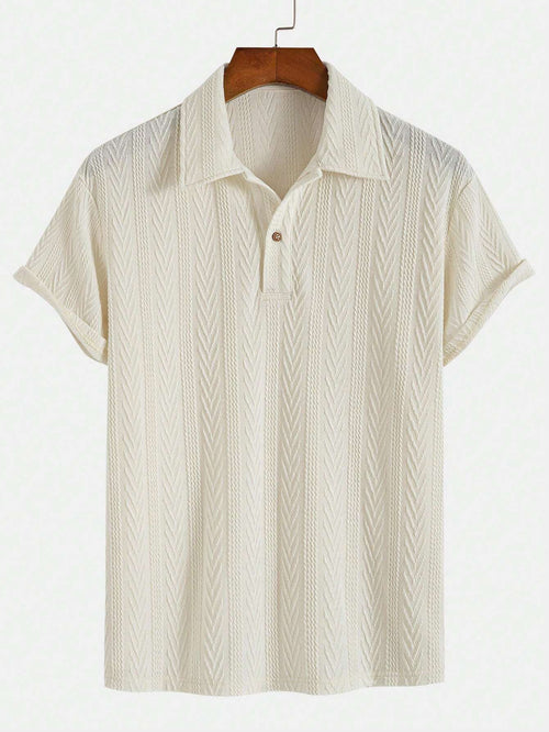 Men's suit (shirt and trousers) with a comfortable fit and simple design, featuring half buttons, suitable for summer.