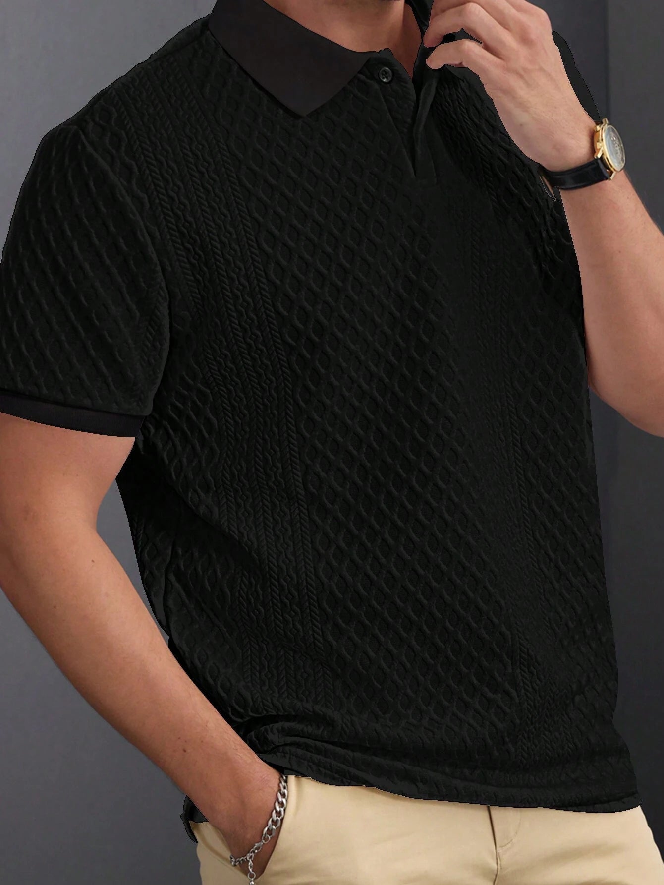 Men’s short-sleeve solid color polo shirt, summer/daily wear