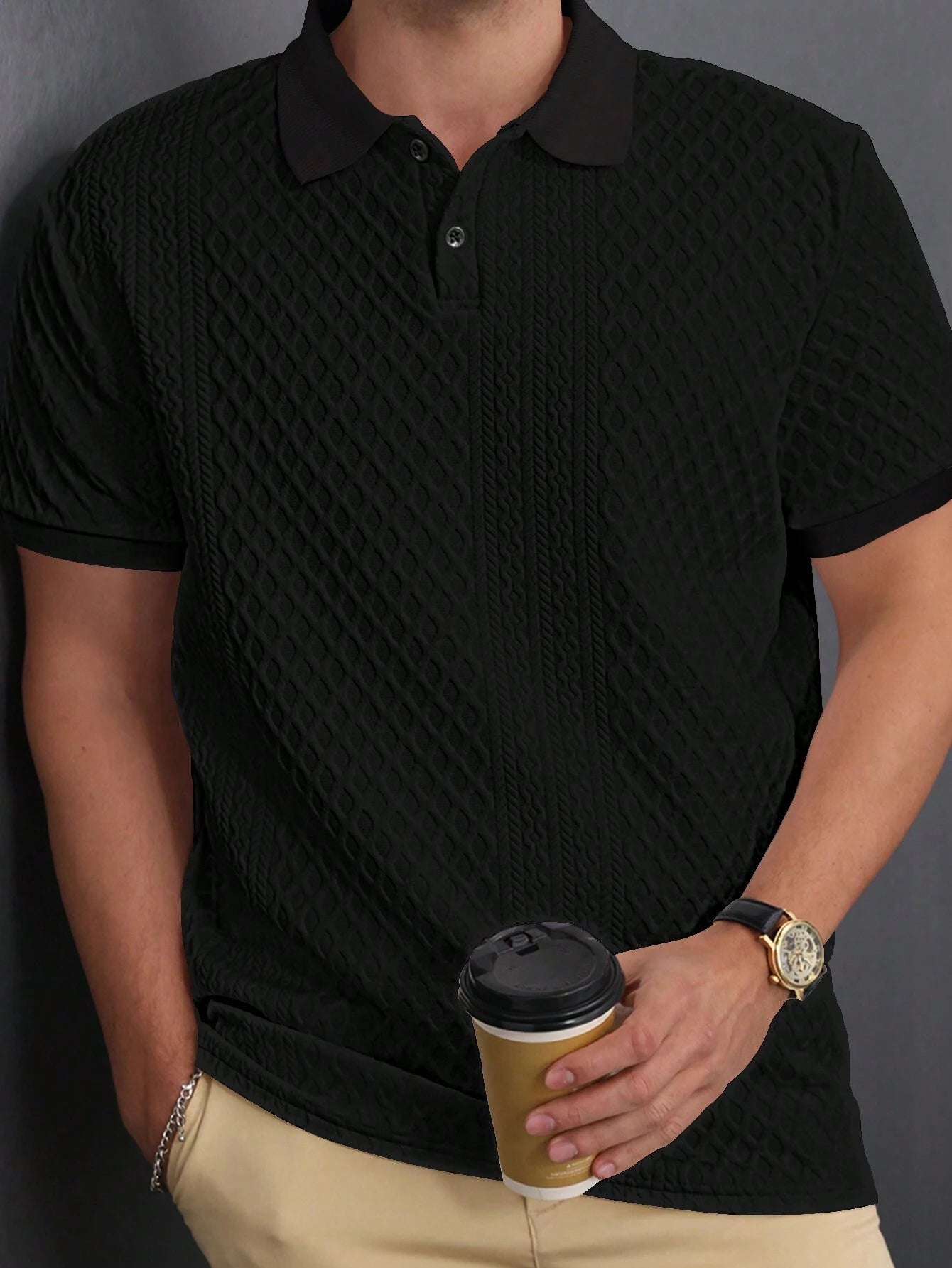 Men’s short-sleeve solid color polo shirt, summer/daily wear